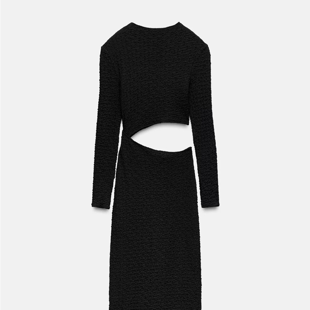 Zara textured Black Cut-Out Long sleeve Dress